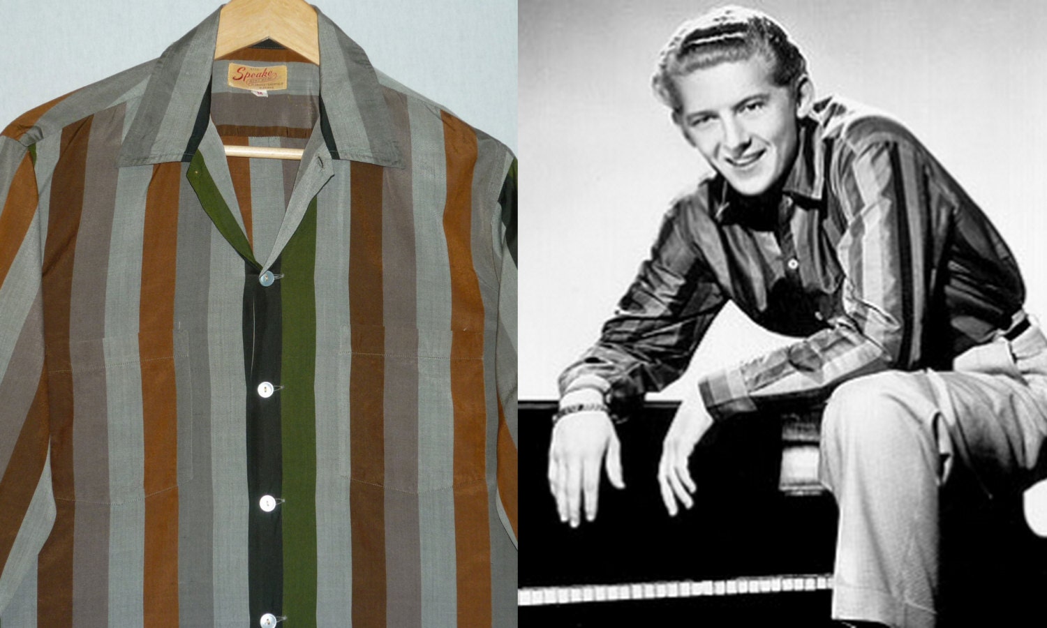 Vintage 1950s Mens Shirt  M  Striped  Silk  Jerry Lee