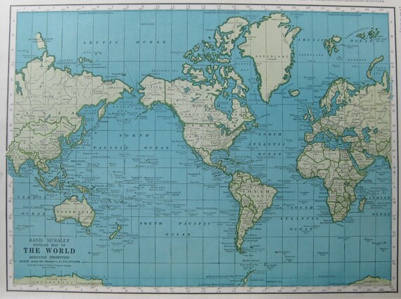 Map of The WORLD 1949 Gallery Wall Art 1940s World by plaindealing