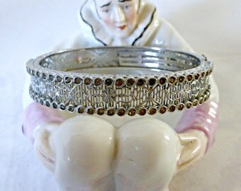 Vintage Rhodium Filigree Bracelet With Rhinestones