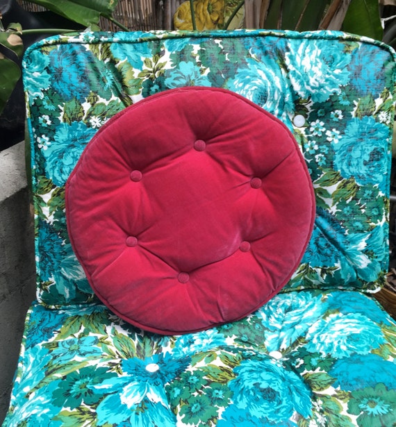 50's Round Velvet Pillow Fuchsia Pink by ElkHugsVintage on Etsy