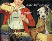 Young Goy Cares for Sick Dog, "Get Well NOW" 1920s Restored Antique Art, Restored Vintage Art #41 Young Goy Cares for Sick Dog, "Get Well NOW" 1920s Restored Antique Art, Restored Vintage Art #41