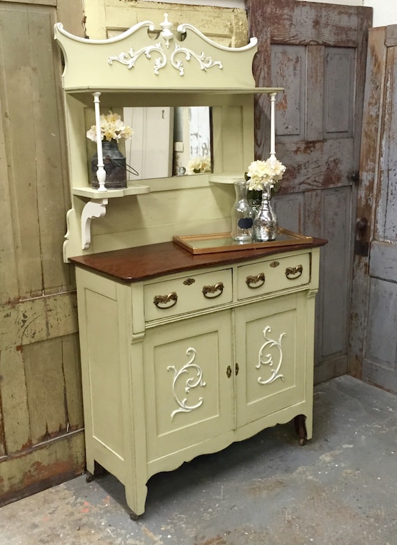 Vintage Sideboard Green Shabby Chic Buffet by VintageHipDecor