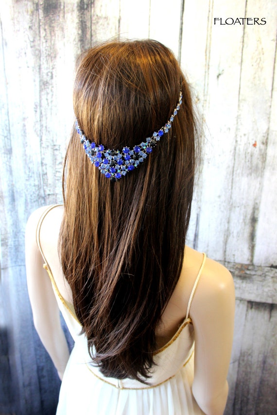 Royal Blue Headpiece Bridal Hair Jewelry Blue by HairFloaters