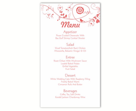 Wedding Menu Template DIY Menu Card by TheDesignsEnchanted