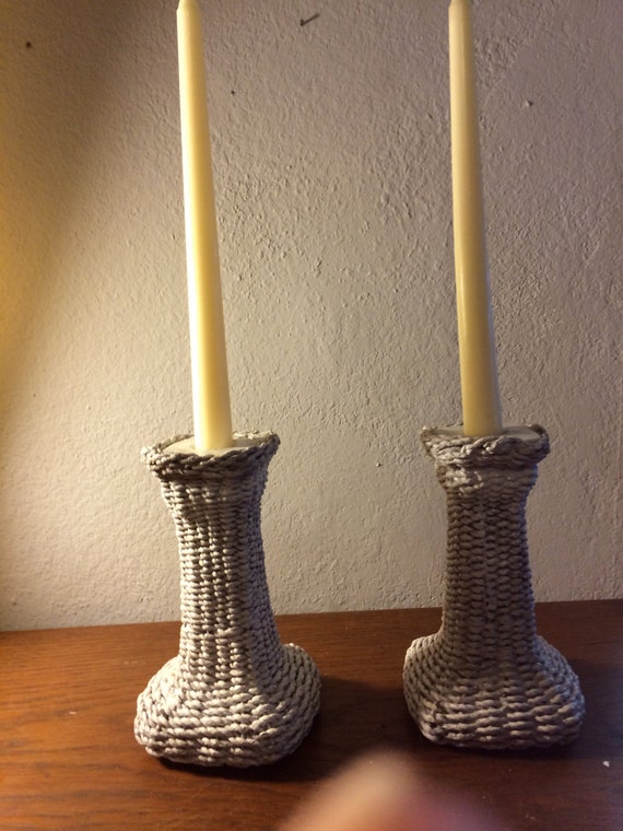 Vintage Pair of Wicker Candlestick Holders by AntiqueCarla on Etsy