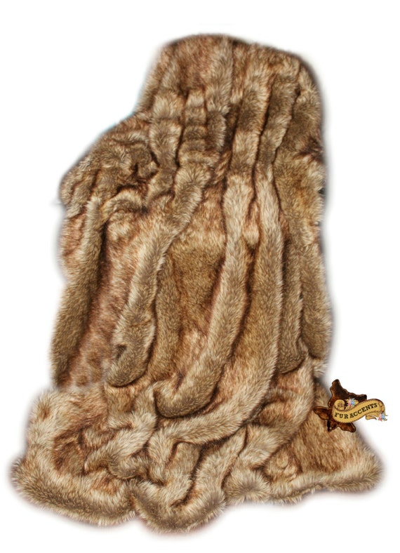 FUR ACCENTS Coyote / Wolf Skin Throw Blanket / Faux by ...