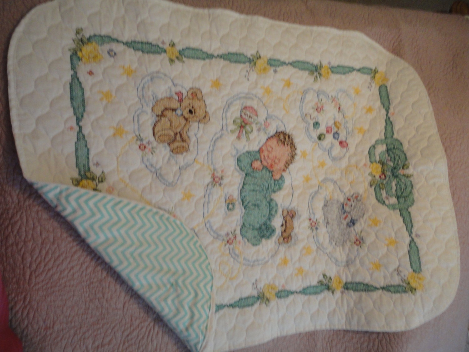 Quilted Handmade Counted Cross Stitch Baby