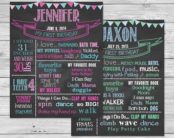 First Birthday Chalkboard of Favorite Things Poster Printable-16x20 - Use for any birthday - Style E