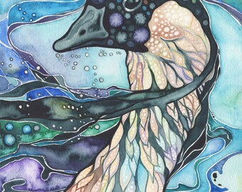 Nene Goose 8.5 x 11 print of turquoise blue purple animal spirit totem swan hawaiian goose stars universe cosmos astral galaxy