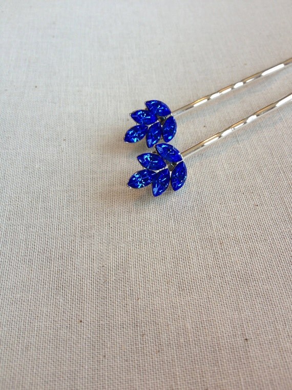 Pair royal blue bobby pins blue vintage rhinestone hair