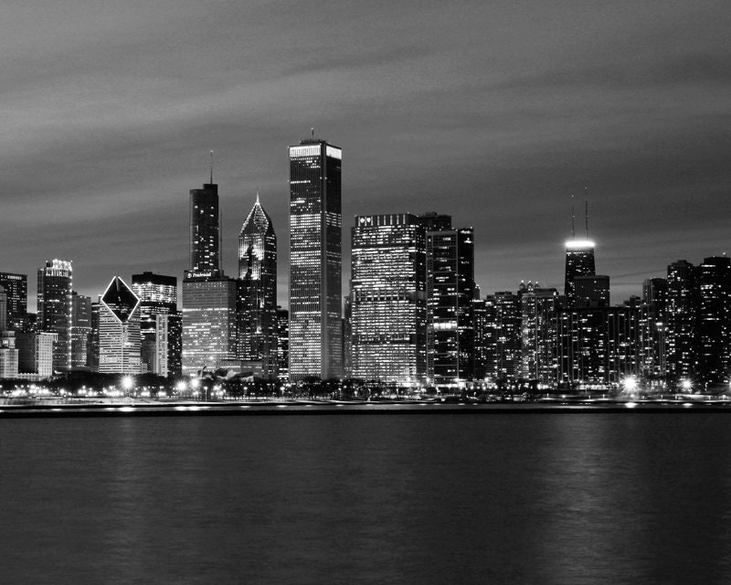 Chicago skyline black and white art photography large photo