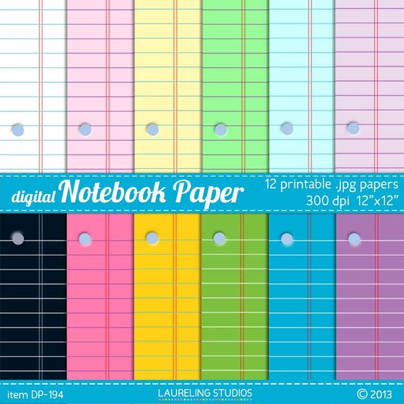 items similar to printable digital notebook paper in pastel bright