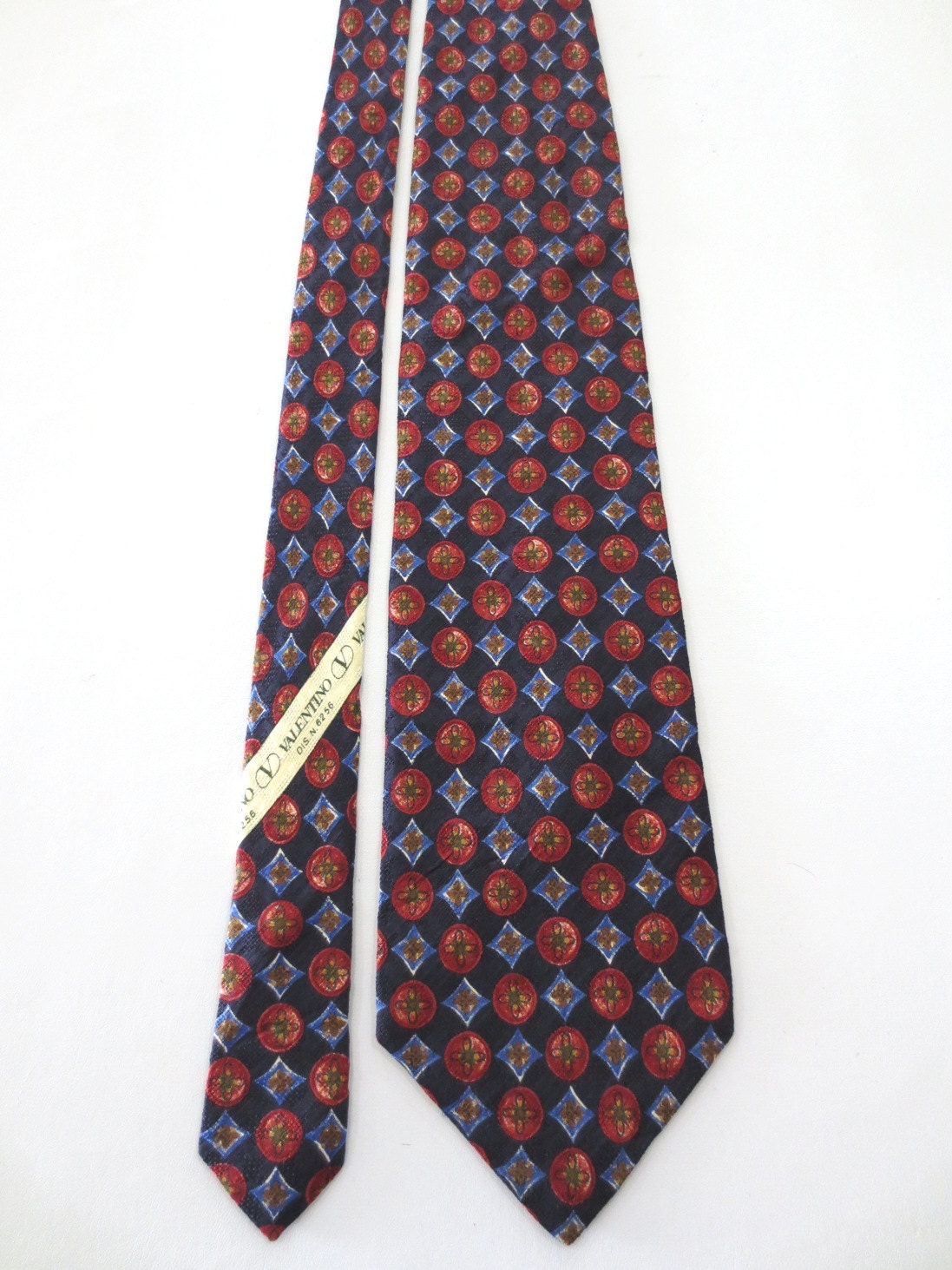 VALENTINO Cravatte Geometric Floral Diamond Navy Blue Silk Neck Tie G ...