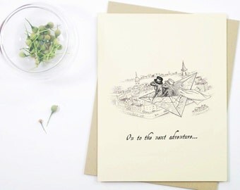 1 Wedding Congratulations Card, Bride and Groom: Newly-wed squirrels, paper airplane, handmade wedding card congratulations card