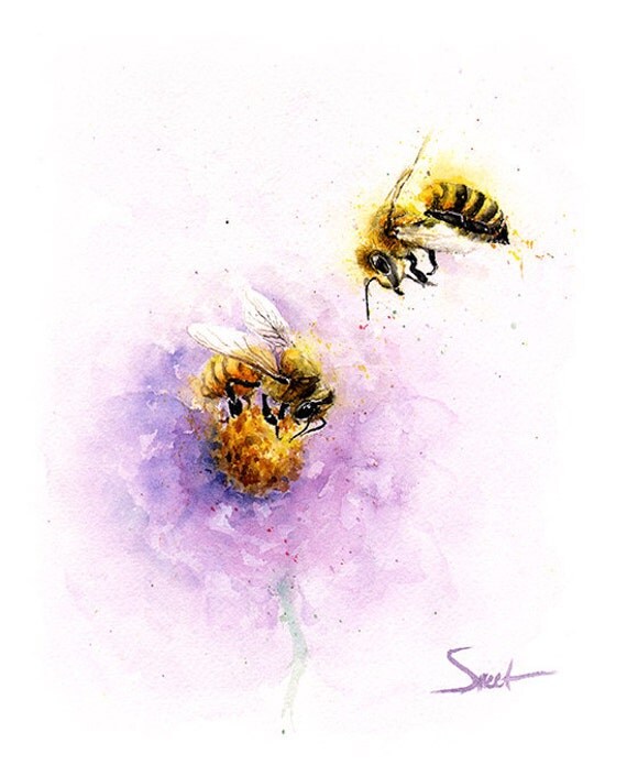 BEE ART PRINT watercolor bee painting honeybee art bee