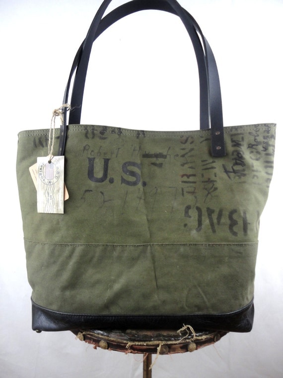 US MILITARY BAG Tote Leather Canvas Large Carry All Weekend