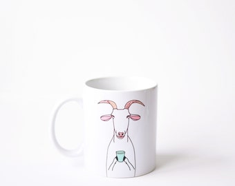 Goat mug - white 11oz coffee mug birthday bday gift - green nanny billy goat coffee cup latte