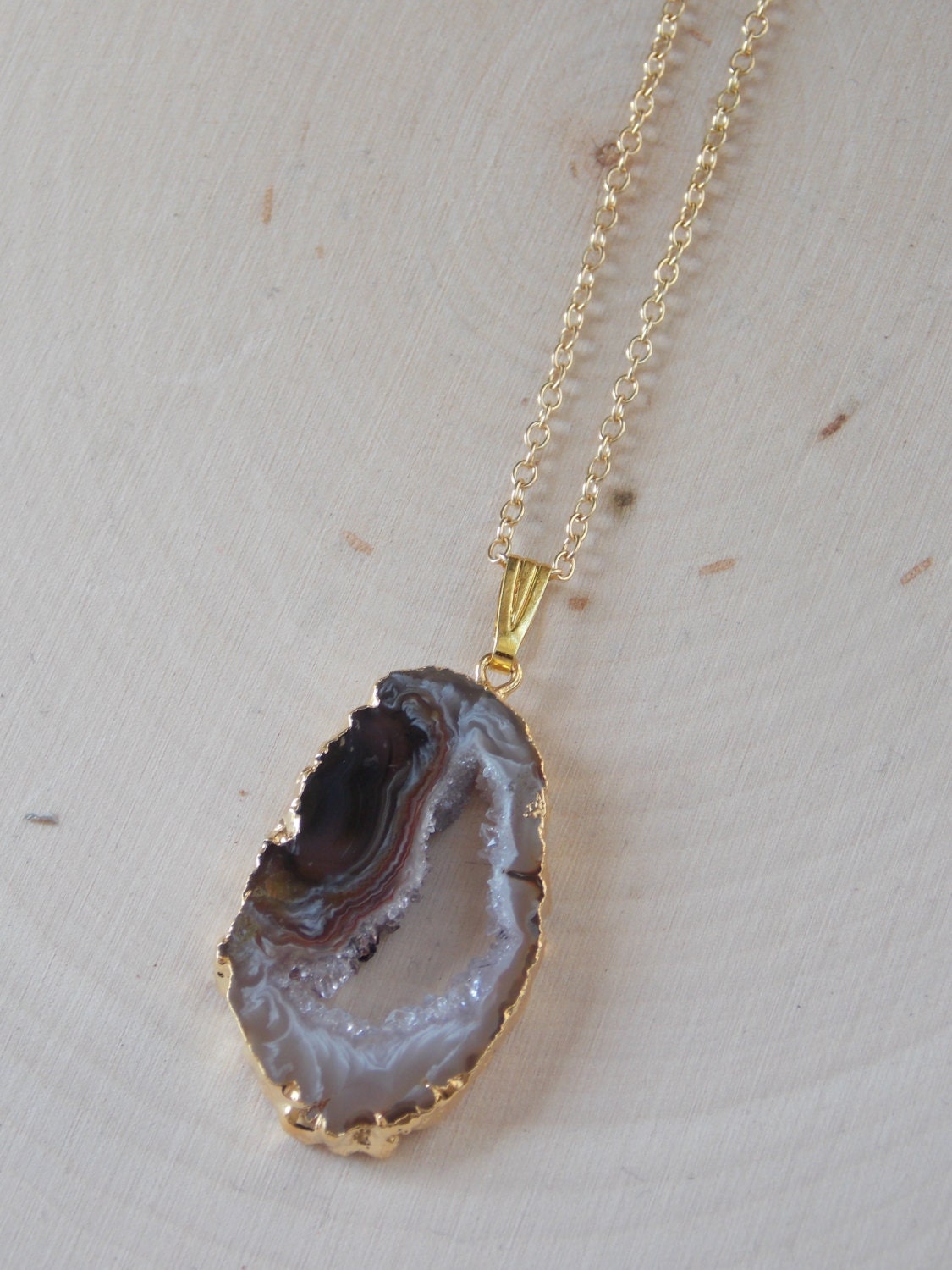 Geode Necklace on a Gold Filled Chain Geode Slice Necklace