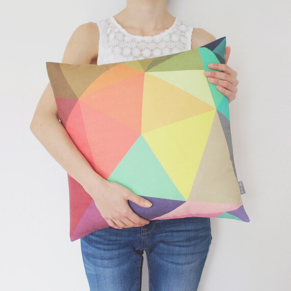 Sale Geometric Decorative Pillow Cover In Red Aqua Orange