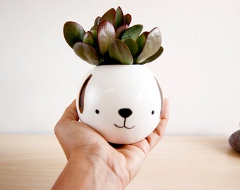 Dog ceramic succulent planter, Cute animal planter, Face plant pot, Succulent planter, Ceramic animal planter, Ceramics pottery, Dog planter