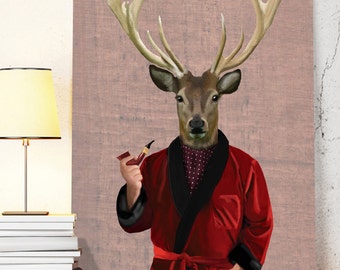Deer in Smoking Jacket - Poster Art Print deer Illustration Acrylic Painting deer print Wall Decor Wall hanging Wall Art gift for men him