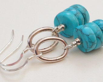 Blue earrings, magnesite earrings, gemstone earrings, stack earrings, turquoise and silver earrings, turquoise magnesite earrings