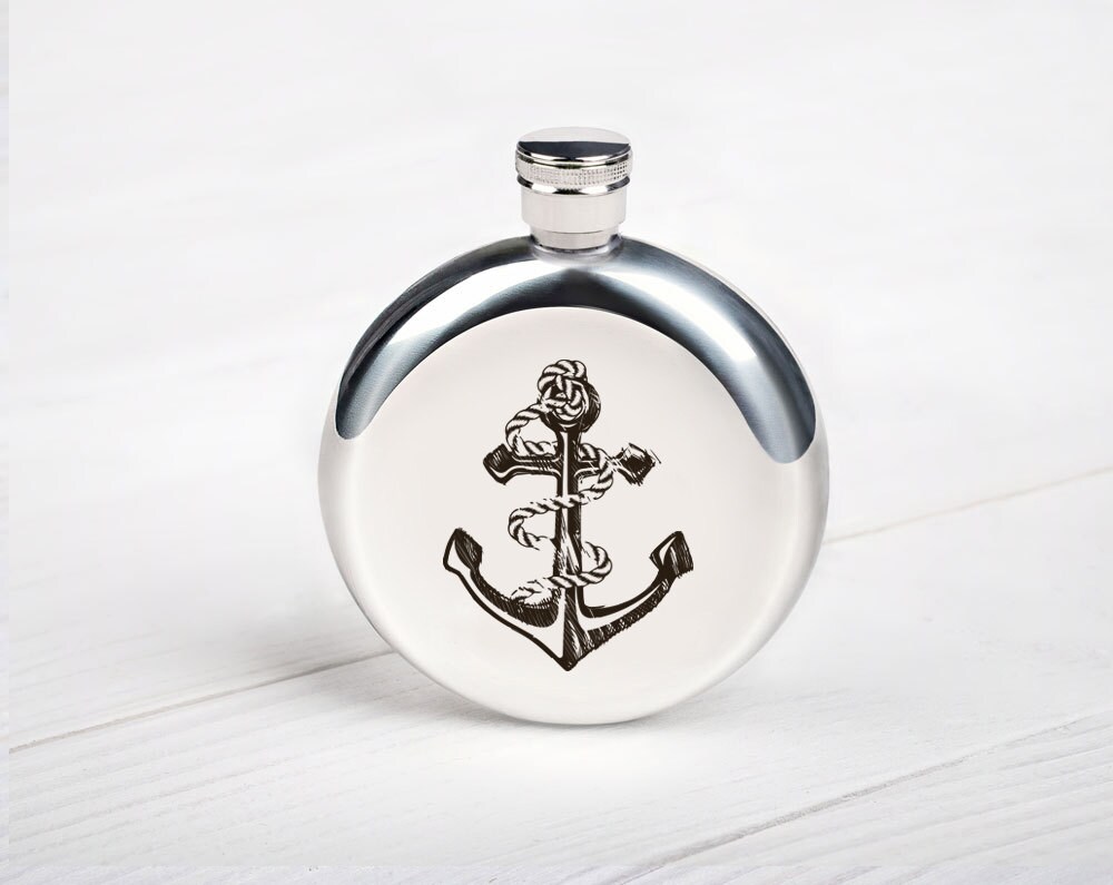 Nautical gift for him anchor hip flask for men sailing