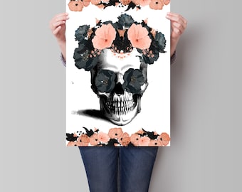 Sugar Skull Poster, Skull Print, Room Decor, Faux Gold Art Print, Wall Decor, Dorm Decor, Day of the Dead Poster, Art Print, Apartment