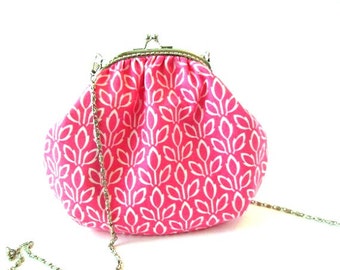 Small frame crossbody bag, pink frame purse, sling bag with long chain, silver purse frame, cross body purse