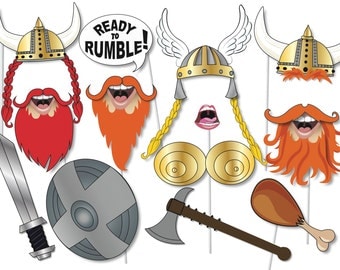 Viking Photo booth Props Party Set - 12 Piece PRINTABLE - Fun, wacky Photo Booth Props, Instant download, Selfie