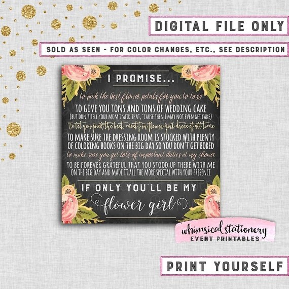 Flower Girl Proposal Cards Chalk & Floral by WhimsicalStationery