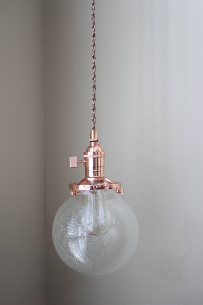 Pendant Lighting Copper 6 Seeded Glass Globe by IlluminateVintage