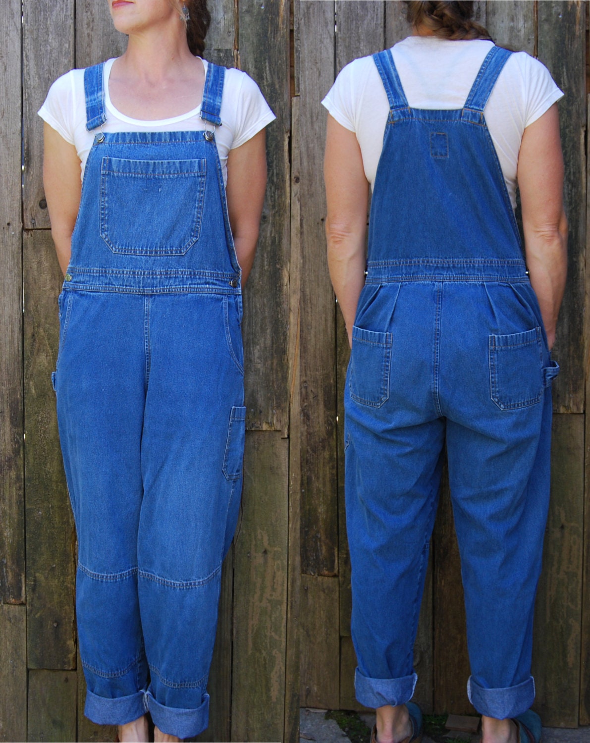 Vintage Blue Denim Overalls Gardening Coveralls Reinforced