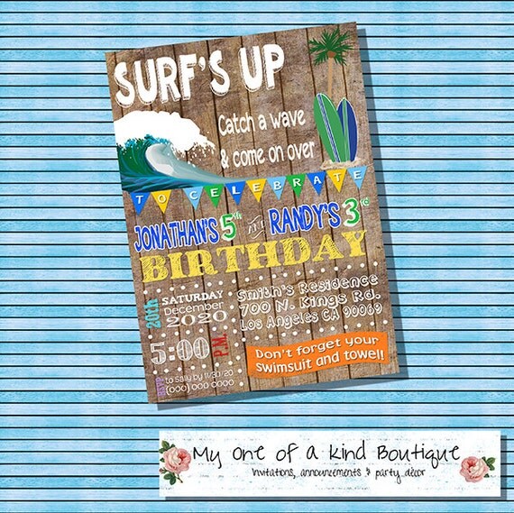 Surf Birthday Party Invitations 6