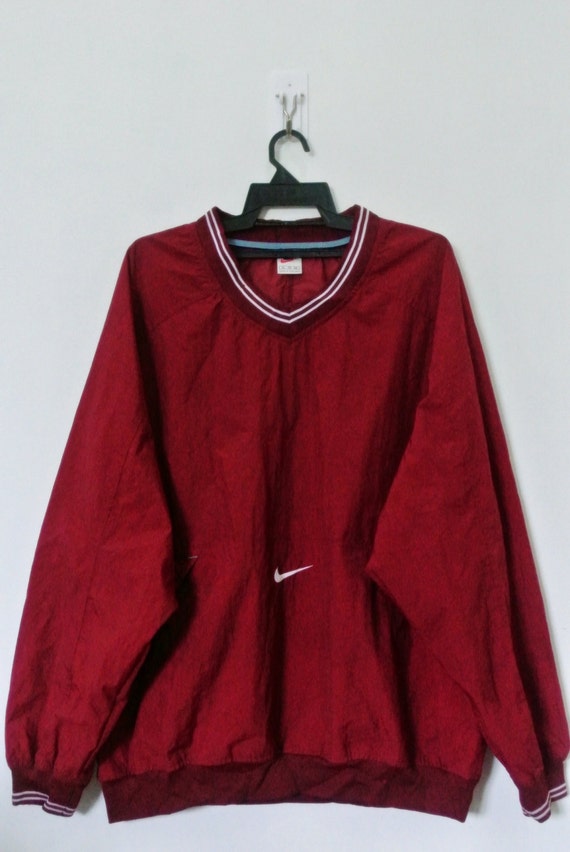 Vintage 90s NIKE Maroon Nylon V Neck Pullover Size by neverfull