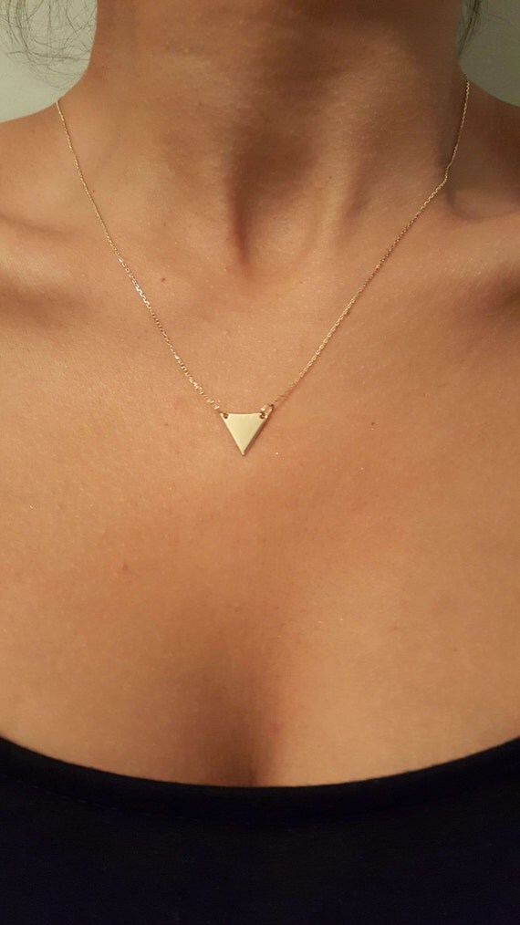 14k Solid Gold triangle necklace shipping worldwide Gold