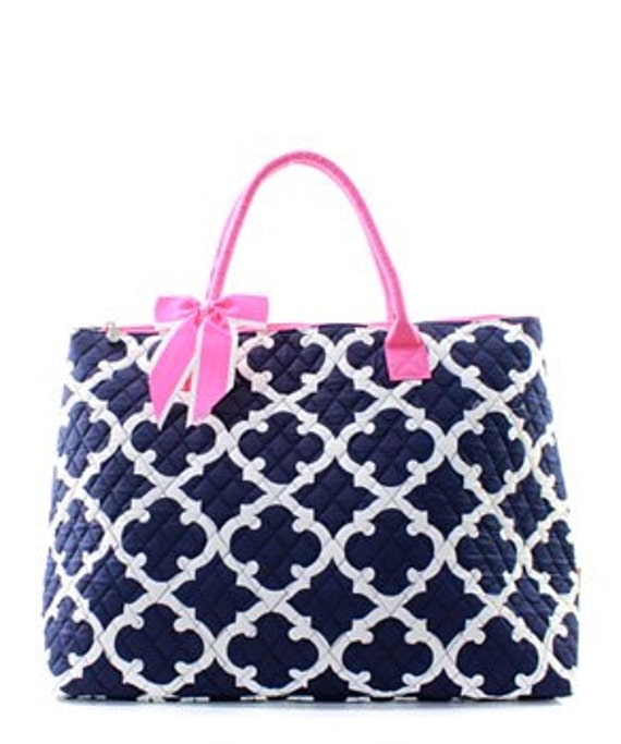Monogrammed Large Quilted Tote Bag Navy by TurtleCoveStudio