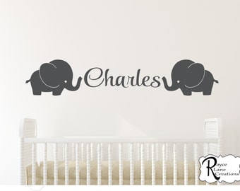 Nursery Name Decal- Elephant Wall Decal - Elephant Decal with Name- Elephant Nursery Decal - Elephants Decal with Name