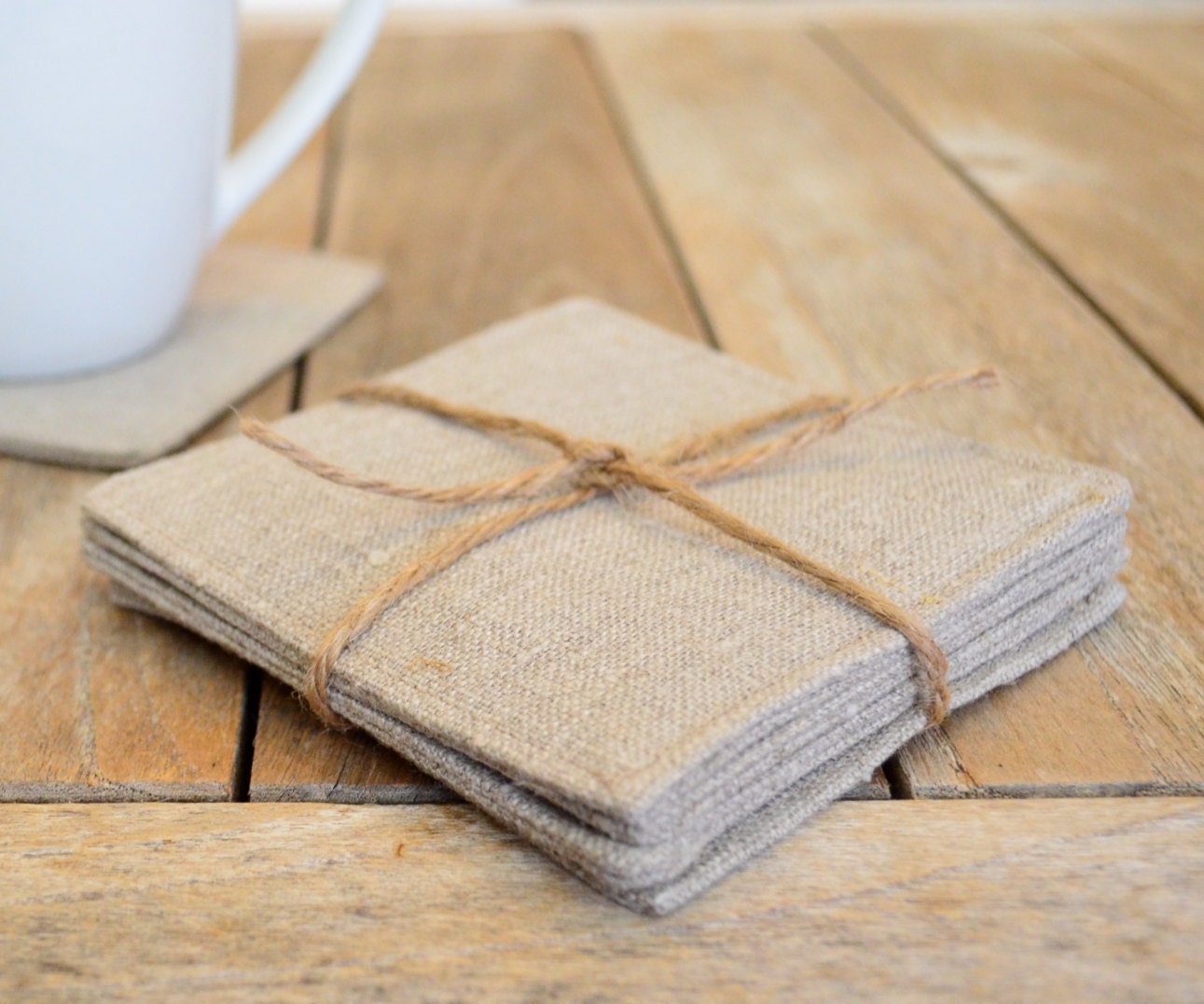 Set of 4 Natural Linen Coasters Fabric Coasters Modern