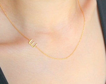 Gold Sideways Initial Necklace, Initials necklace, Gold Initial Necklace, Letter Necklace, Personalized Bridesmaids Gifts, Christmas Gift