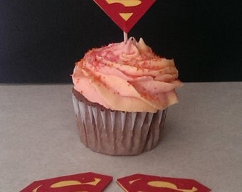 12 Superman Inspired Party Picks - Cupcake Topper - Toothpicks - Food Picks Die Cut Punch Cardstock
