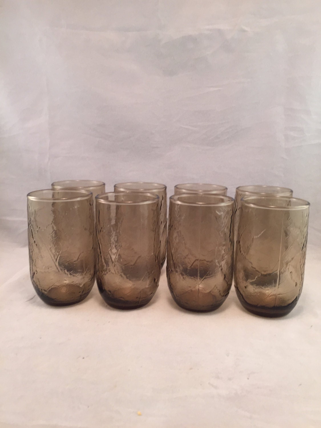 Vintage Anchor Hocking Smoke Brown Leaf Design Juice Glasses Set of 8