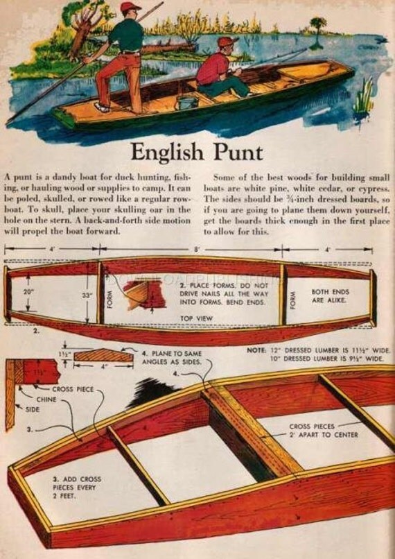 PUNT BOAT PLANS English Row Woodworking Pattern Duck Hunting Fishing 