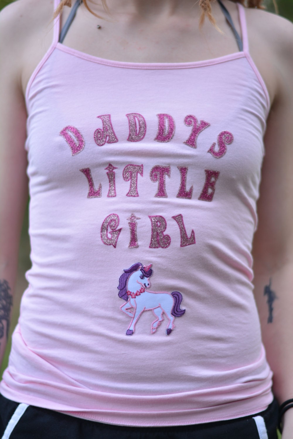 Daddys Little Girl Baby Pink Tank Top With Glitter By ALORALI.