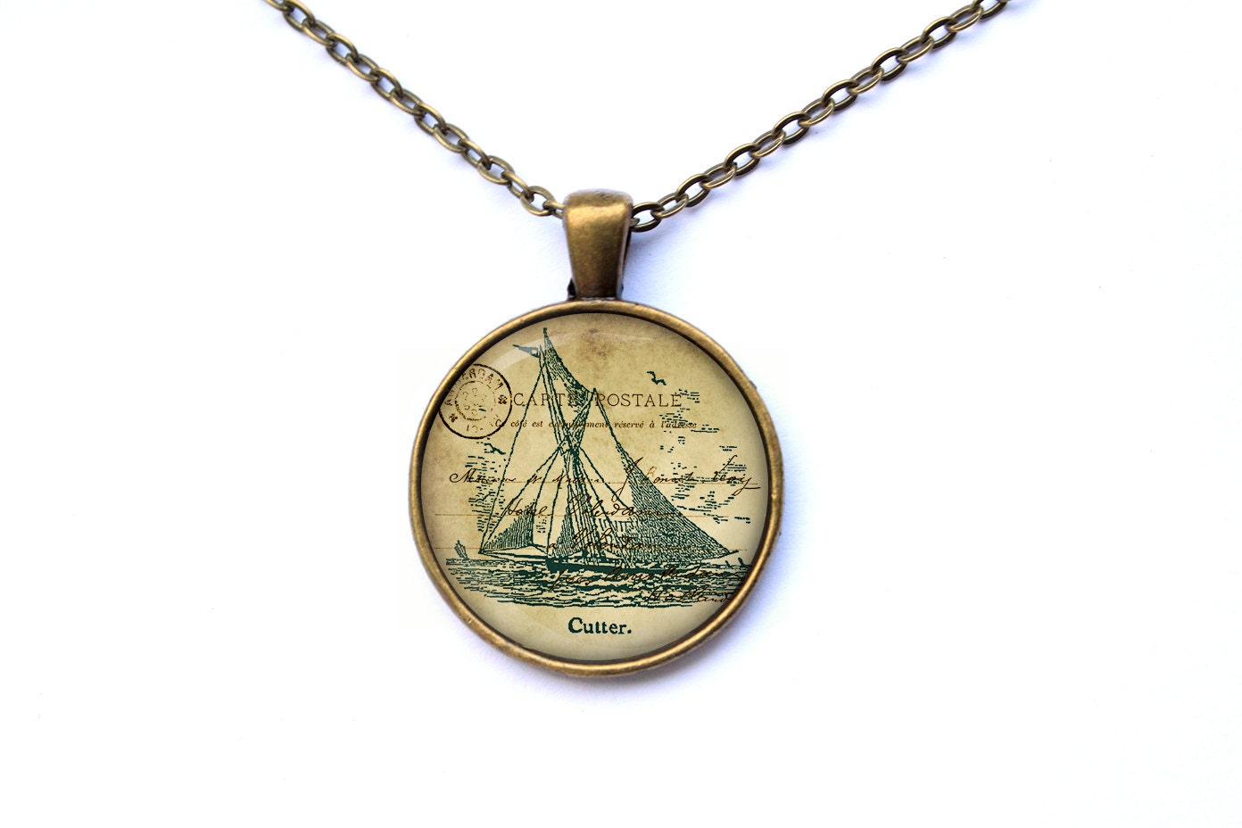 Ship pendant Vintage necklace Nautical jewelry CWAO19