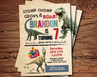 Dinosaur birthday invitation. Boy kids birthday invite. Rustic retro dinosaurs. Dino-mite printable digital invite. KB141