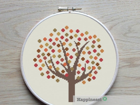 cross stitch pattern tree fall autumn pattern PDF pattern