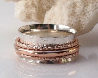Rose Gold Ring, Spinner Ring, Sterling Silver Ring, Wedding Ring, Meditation Ring,