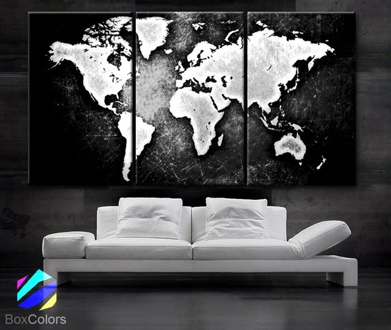 LARGE 30x 60 3 Panels Art Canvas Print World Map