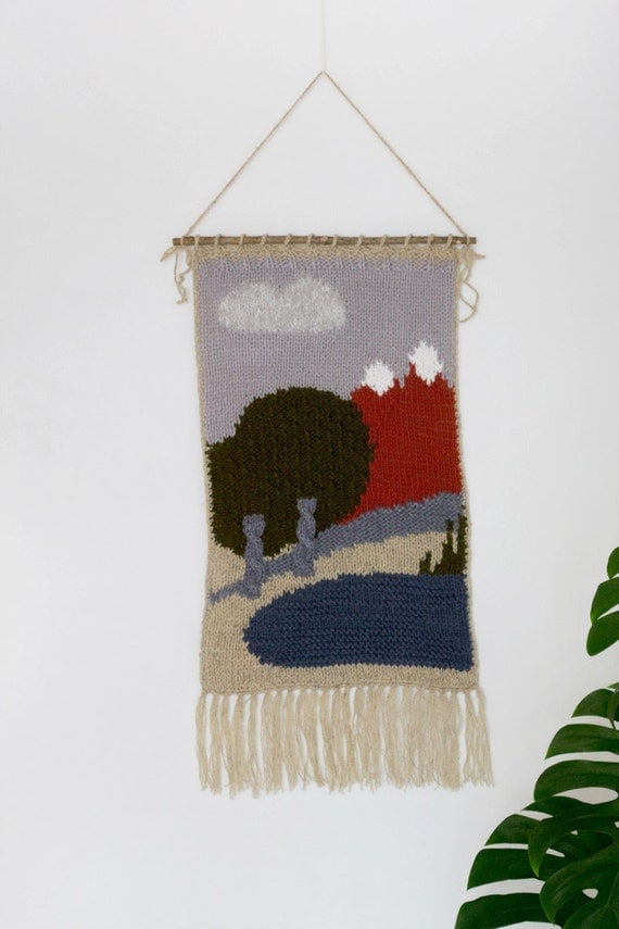 Large hand knitted wall hanging Nursery decor fiber art Hand knit wall art